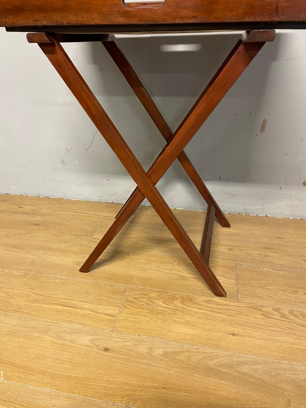 Solid mahogany late Georgian butlers tray on original stand  View III
