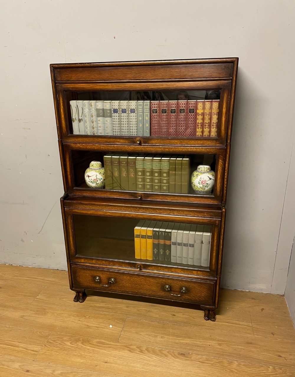 Three height oak Globe Wernicke stacking bookcase
