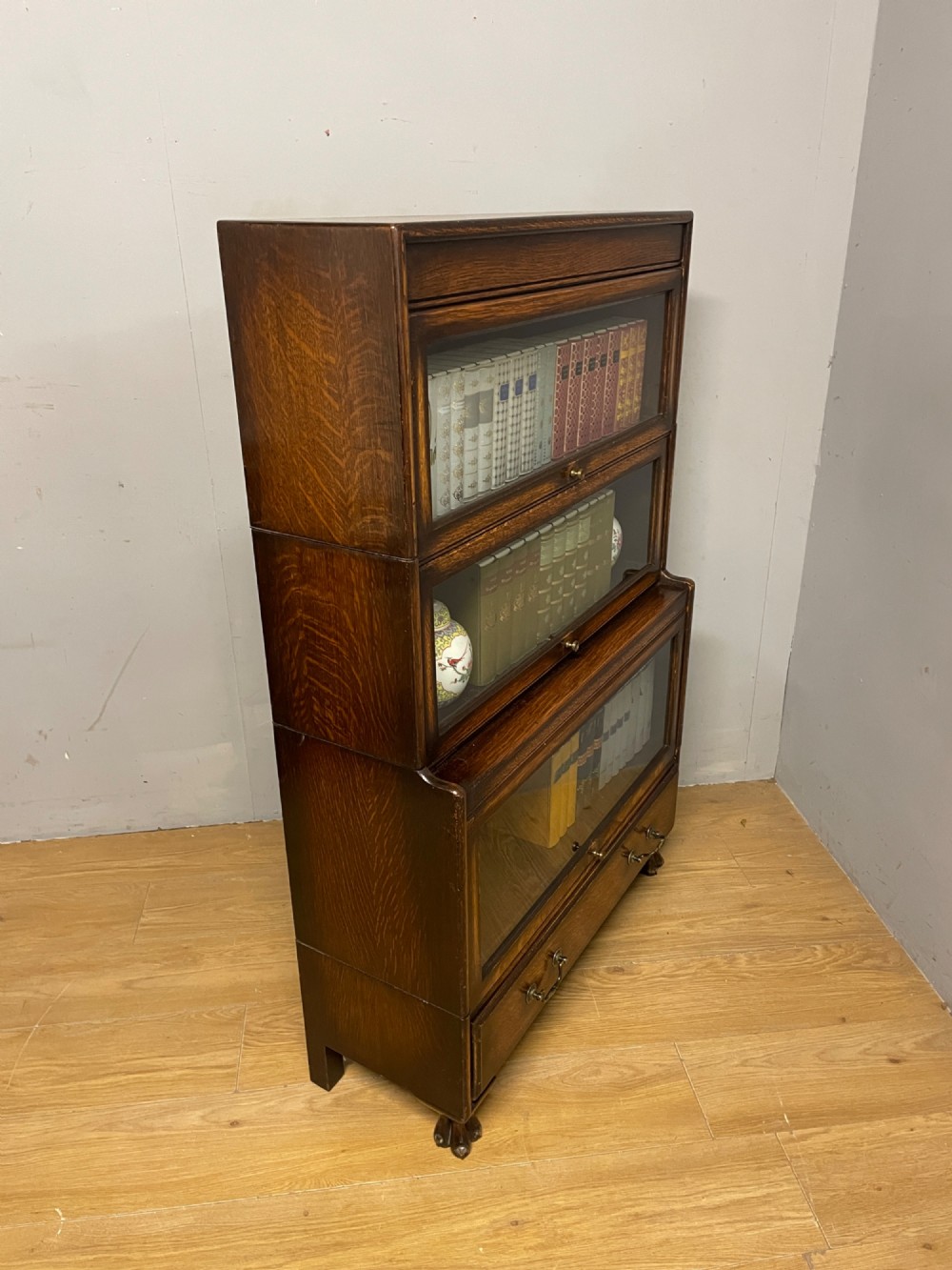 Three height oak Globe Wernicke stacking bookcase View IX
