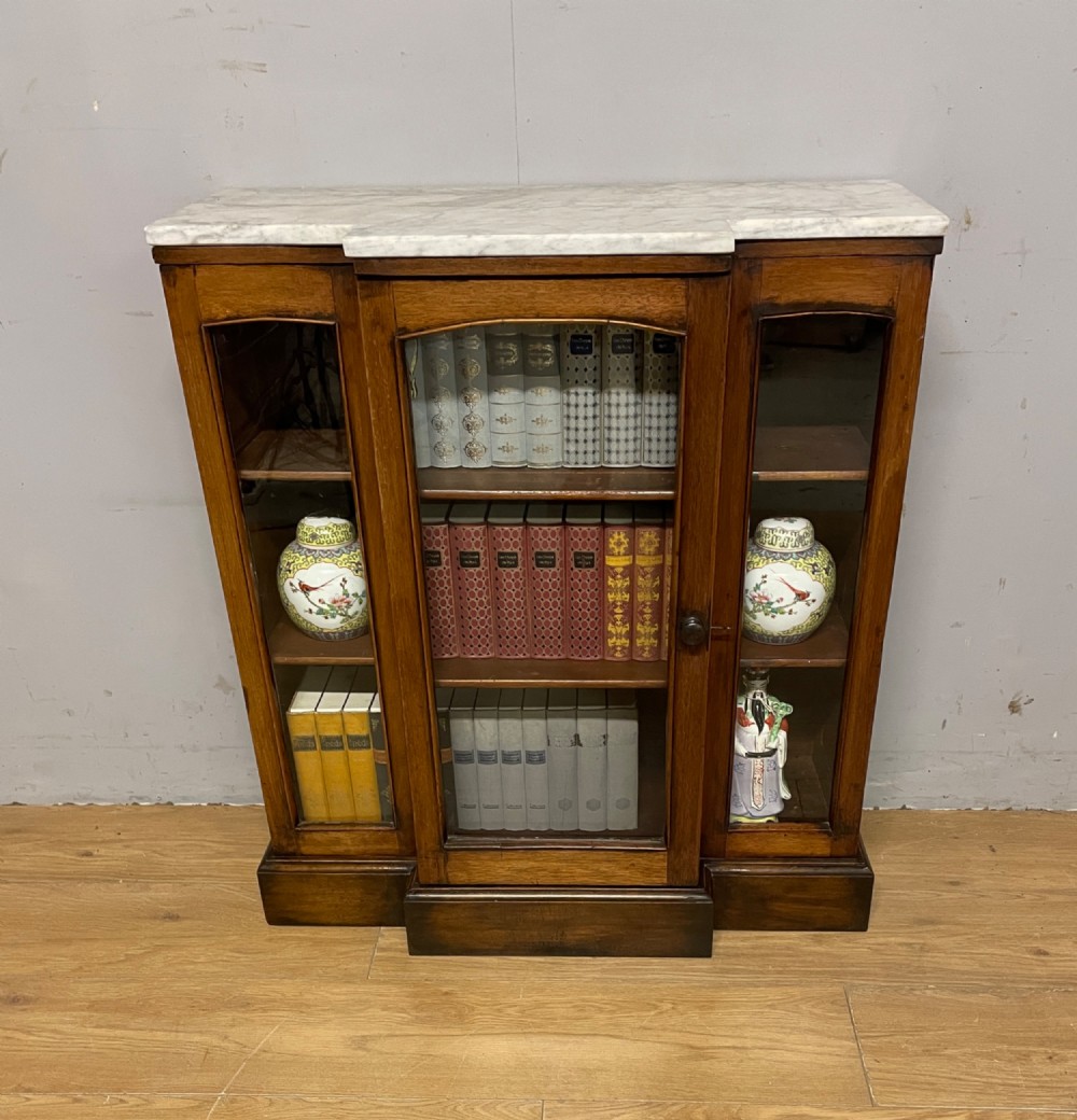 C19TH small breakfront marble topped side cabinet