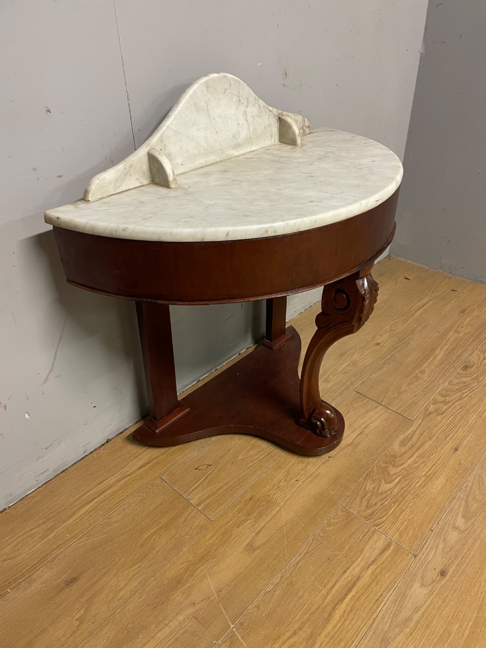C19TH mahogany demi lune washstand with white Carrara marble top View V