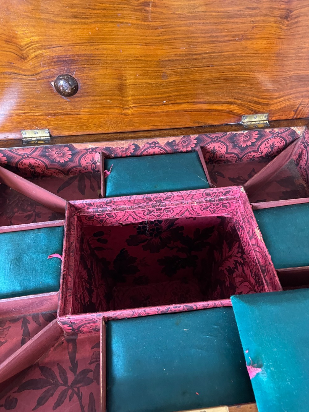 A 19th-century Victorian walnut sewing and games table featuring an inlaid chessboard top, a tapered central storage well, and a carved pedestal base. View XIII