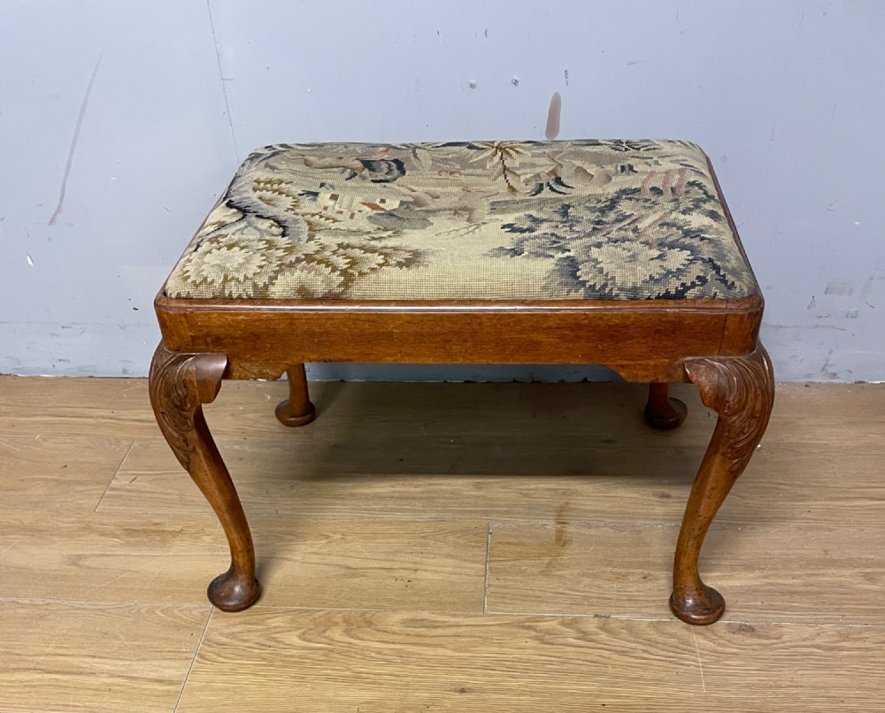 Antique walnut dressing stool on carved cabriole legs View VI