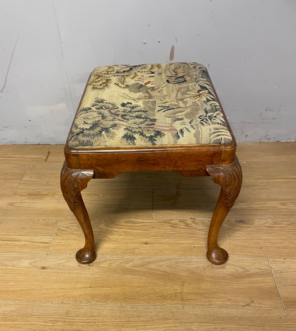 Antique walnut dressing stool on carved cabriole legs View VII