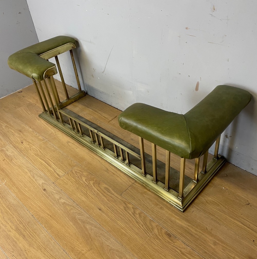 C19TH brass club fender in green leather View II