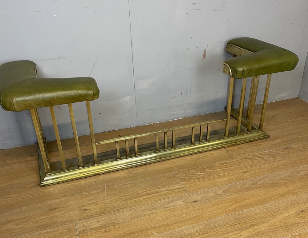 C19TH brass club fender in green leather View III