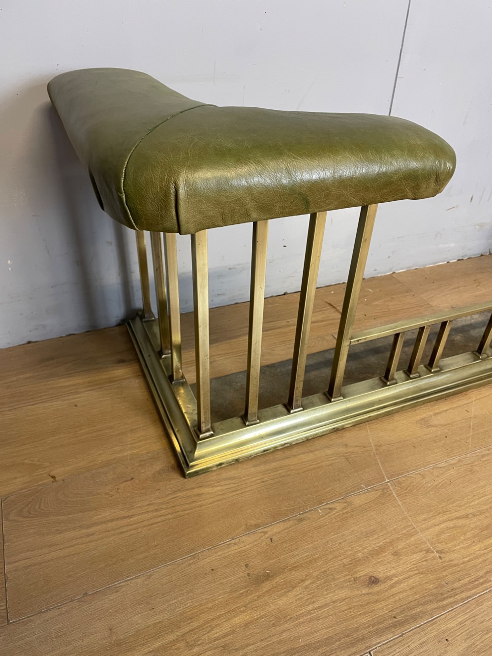 C19TH brass club fender in green leather View IV