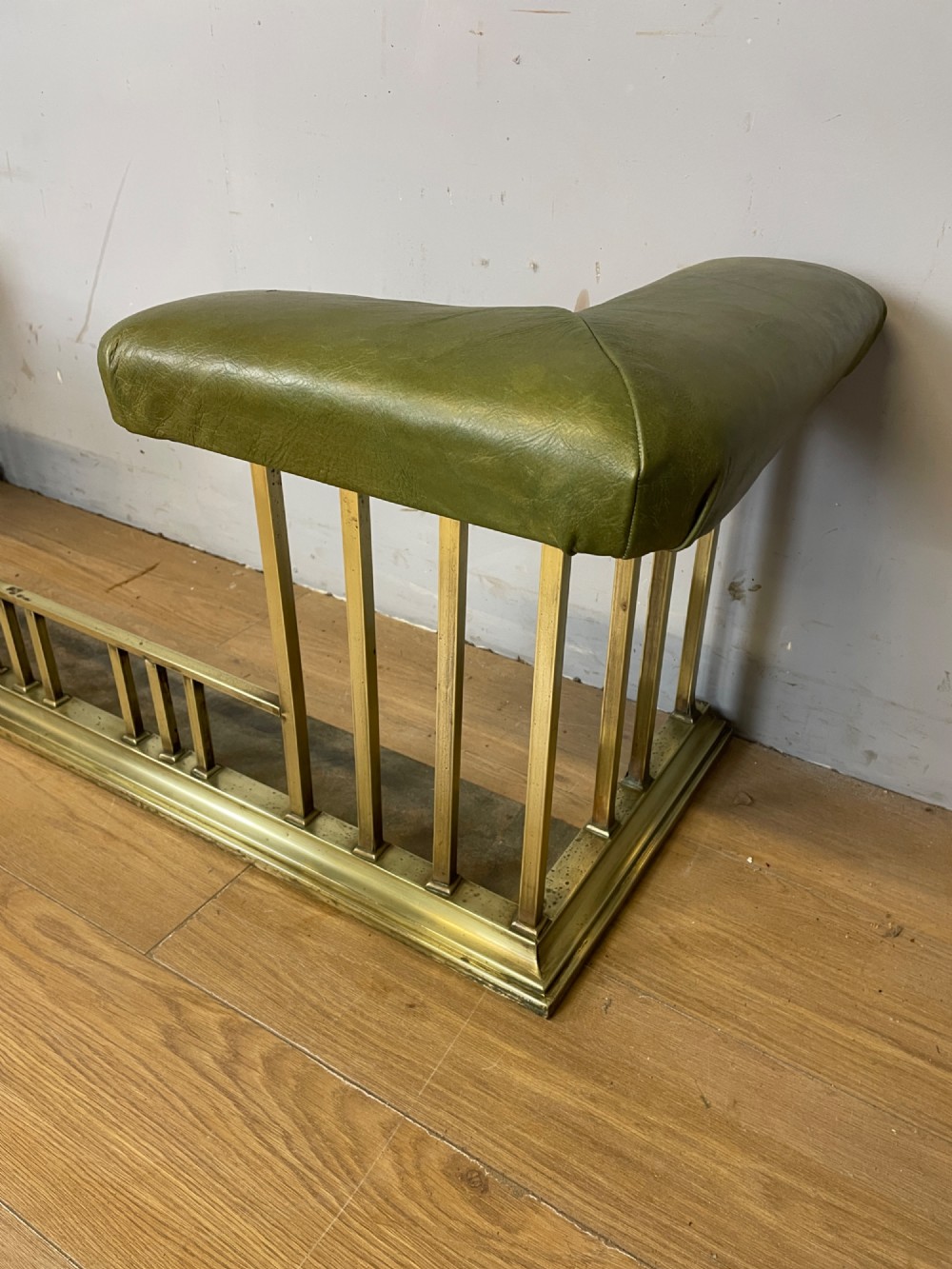 C19TH brass club fender in green leather View V