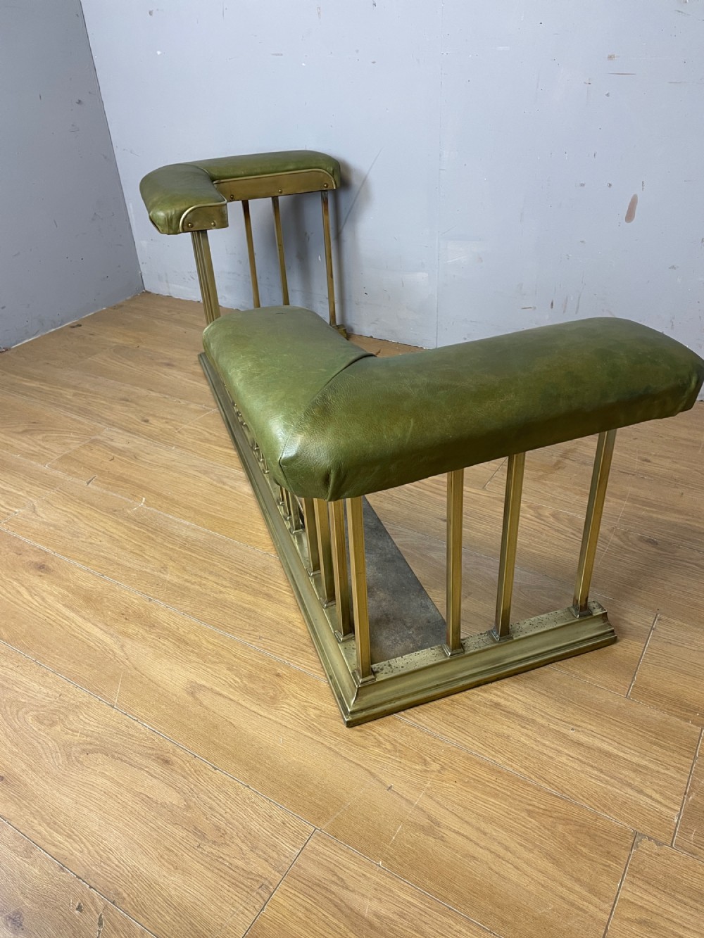 C19TH brass club fender in green leather View VI