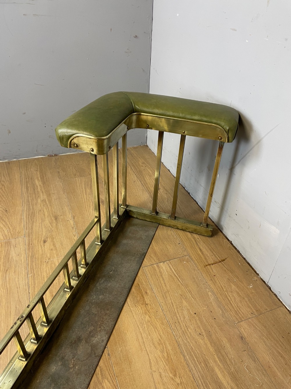 C19TH brass club fender in green leather View VII