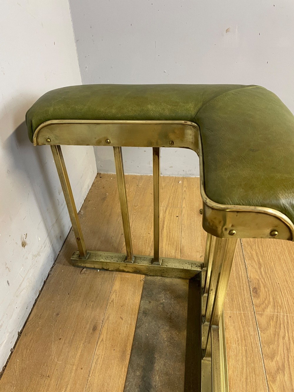 C19TH brass club fender in green leather View VIII