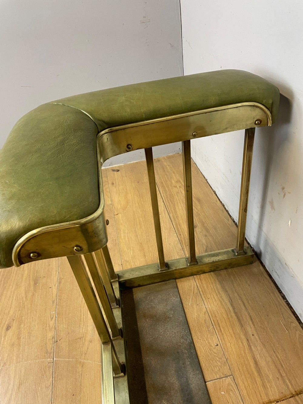 C19TH brass club fender in green leather View IX