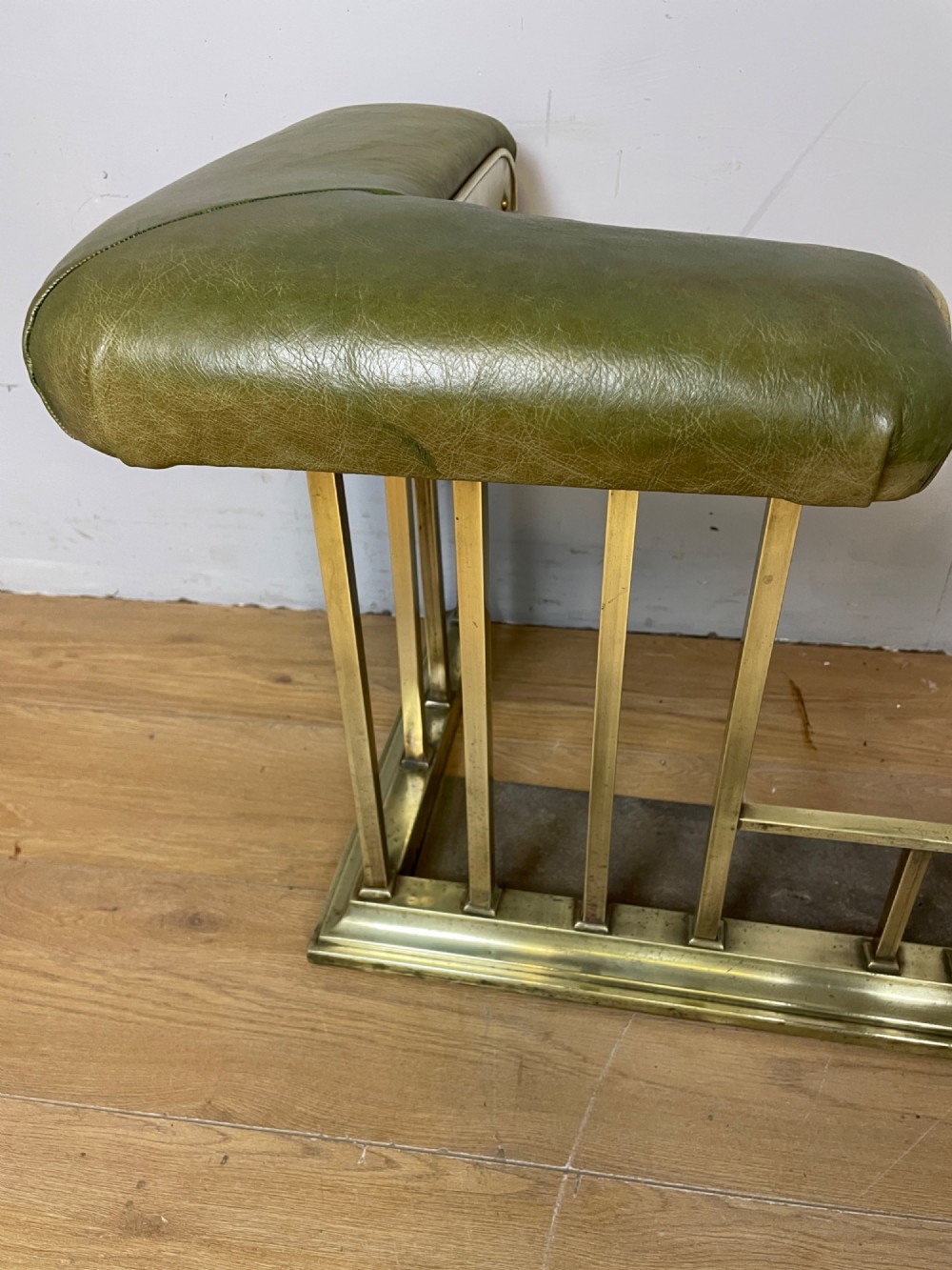 C19TH brass club fender in green leather View X