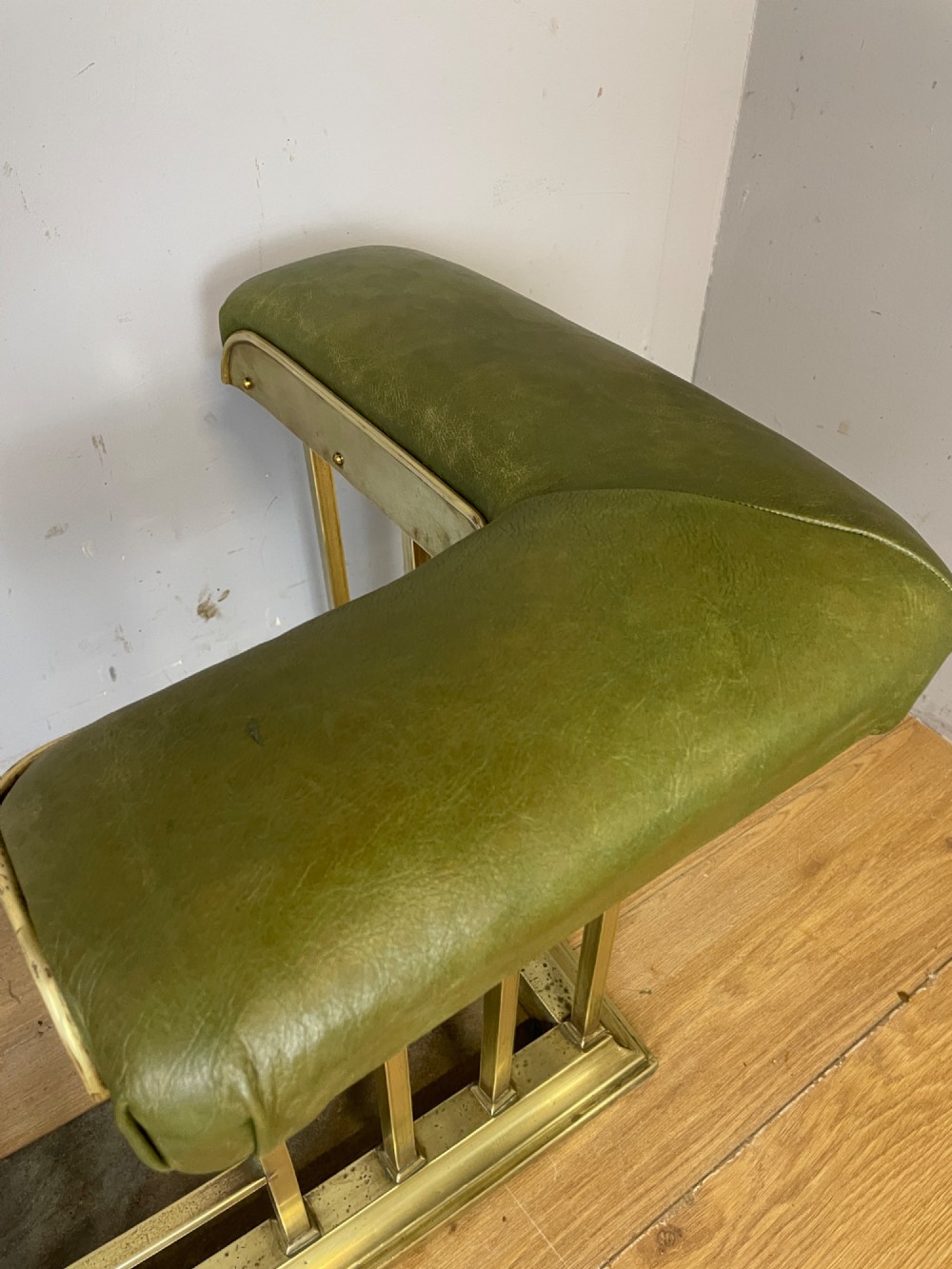 C19TH brass club fender in green leather View XI
