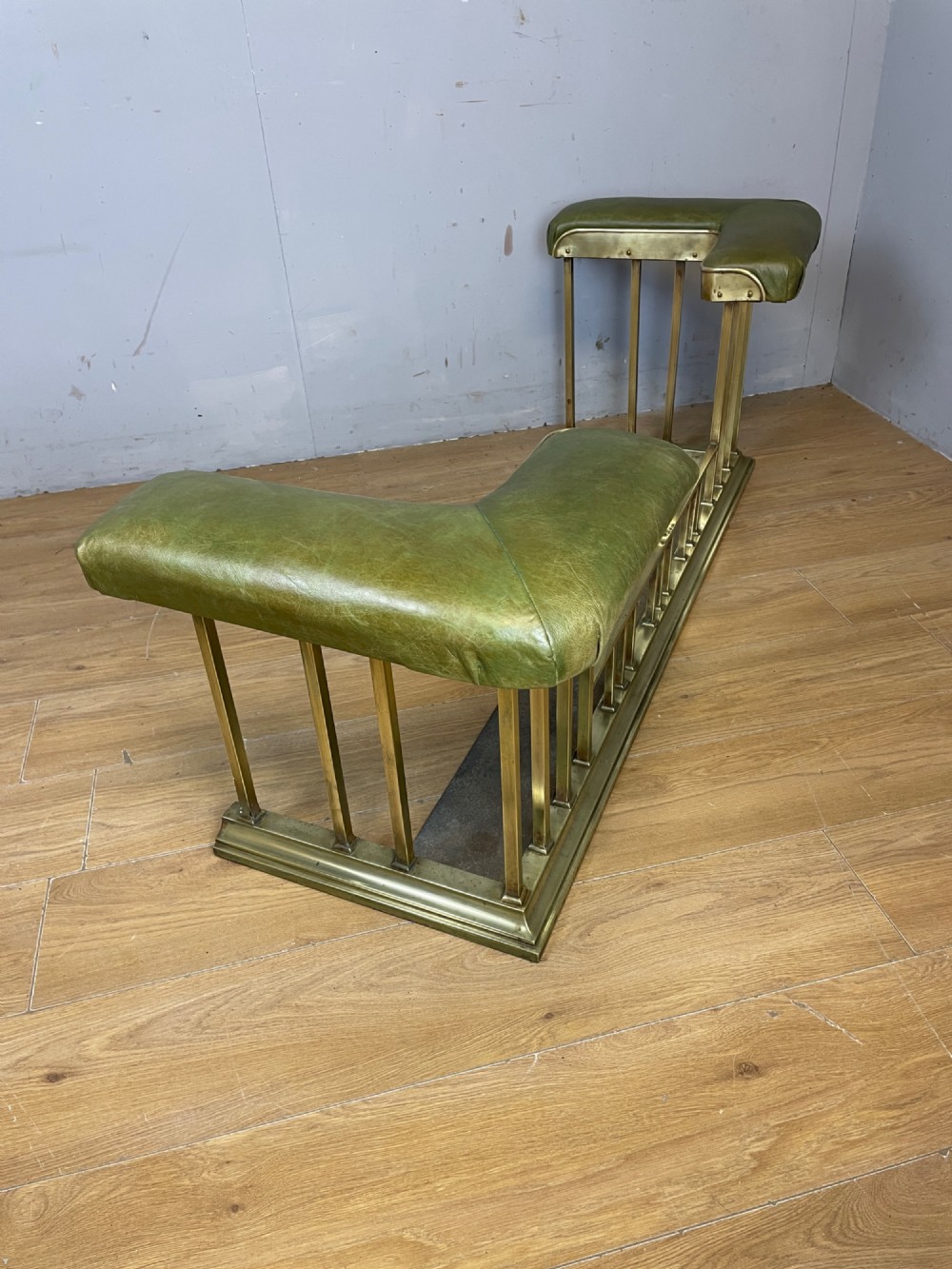 C19TH brass club fender in green leather View XII