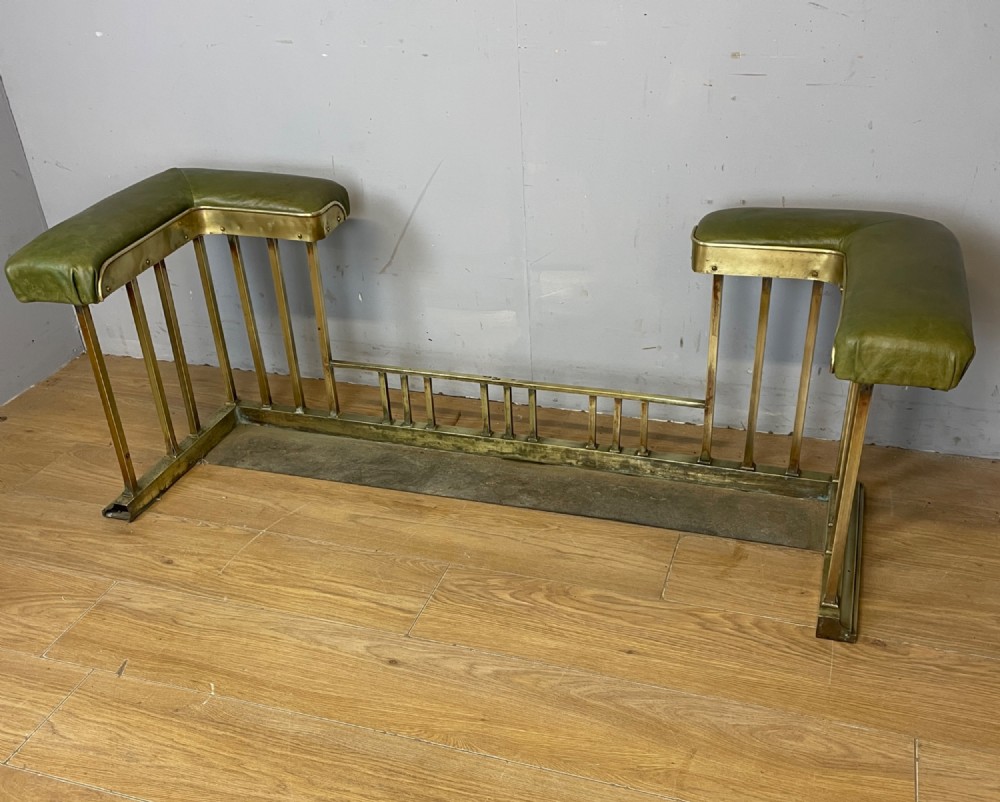 C19TH brass club fender in green leather View XIII