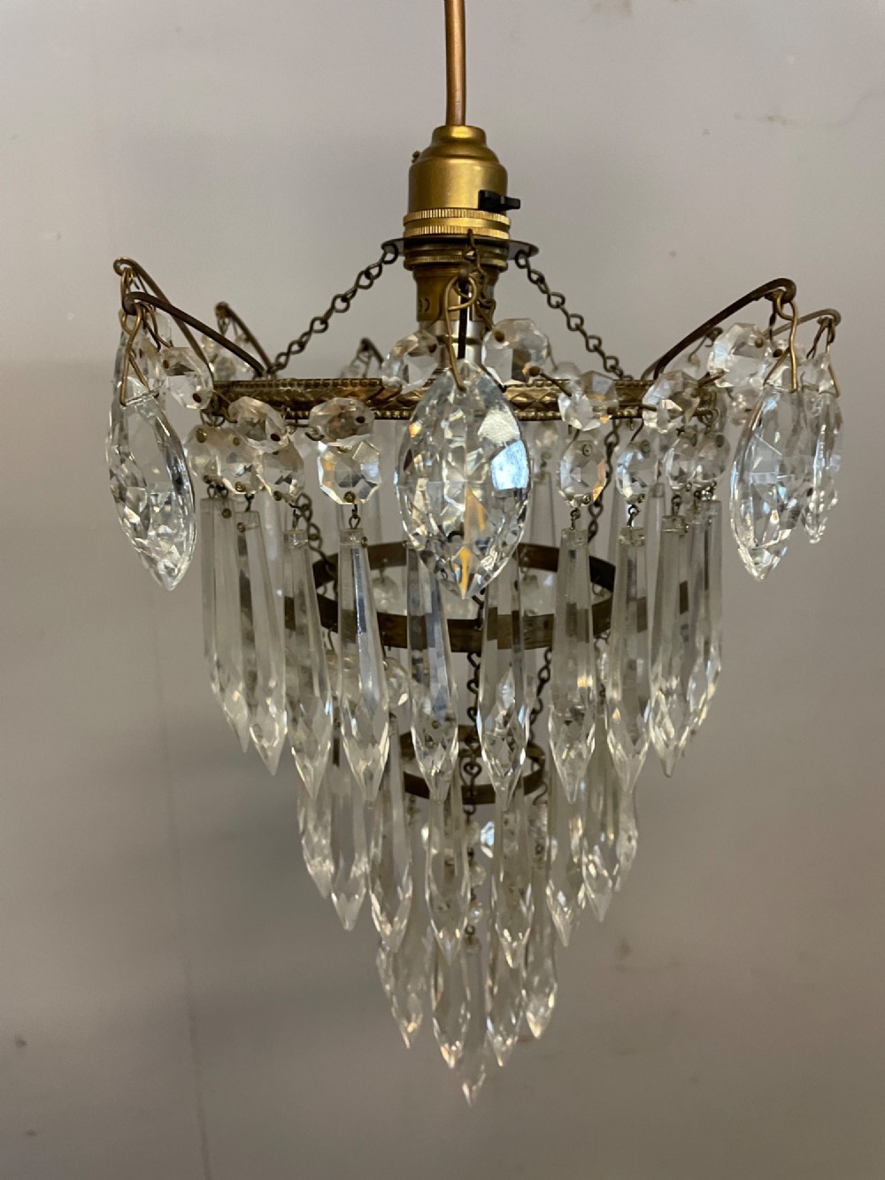 Cut glass three tier waterfall chandelier circa 1930 View VII