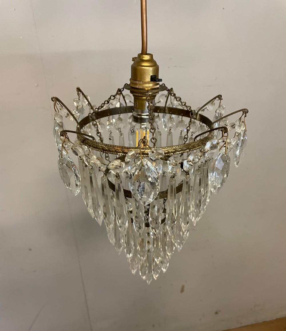 Cut glass three tier waterfall chandelier circa 1930 View VIII
