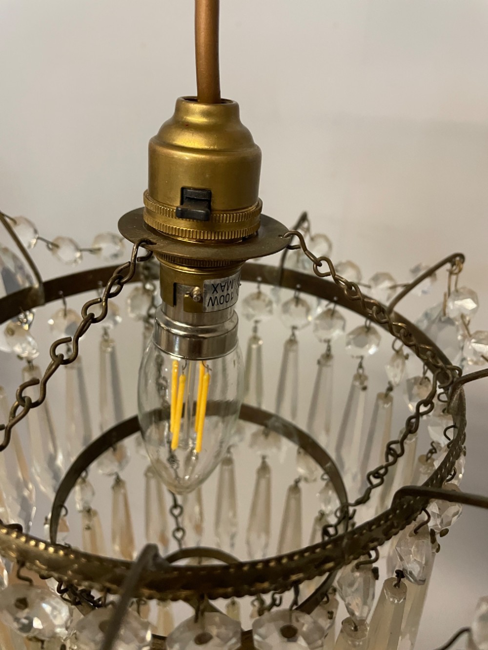 Cut glass three tier waterfall chandelier circa 1930 View IX