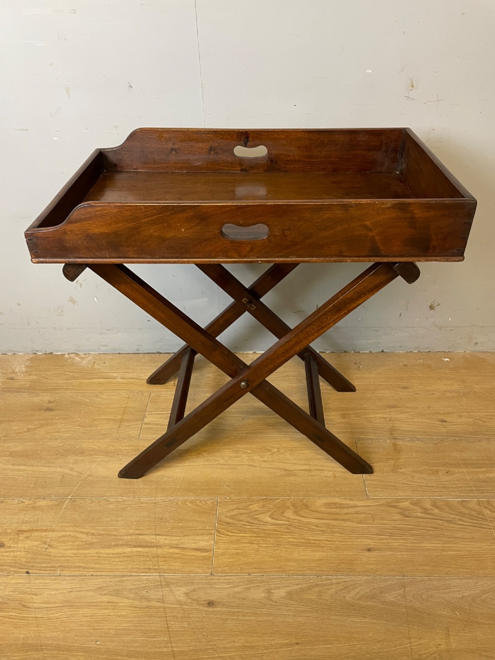 C19TH solid mahogany butlers tray on original stand View II