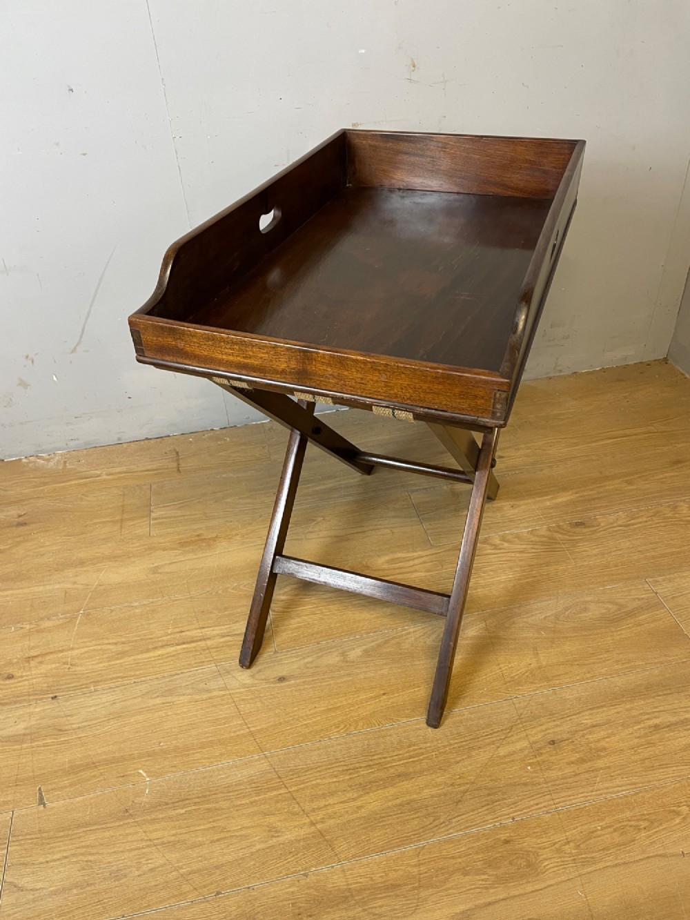 C19TH solid mahogany butlers tray on original stand View III