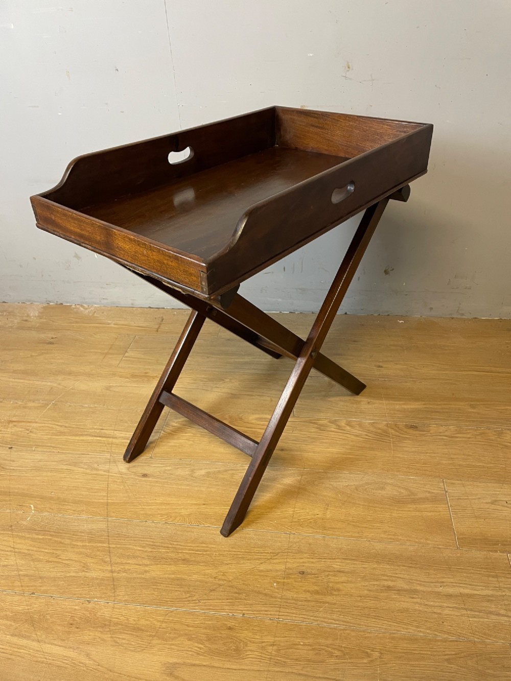 C19TH solid mahogany butlers tray on original stand View IV