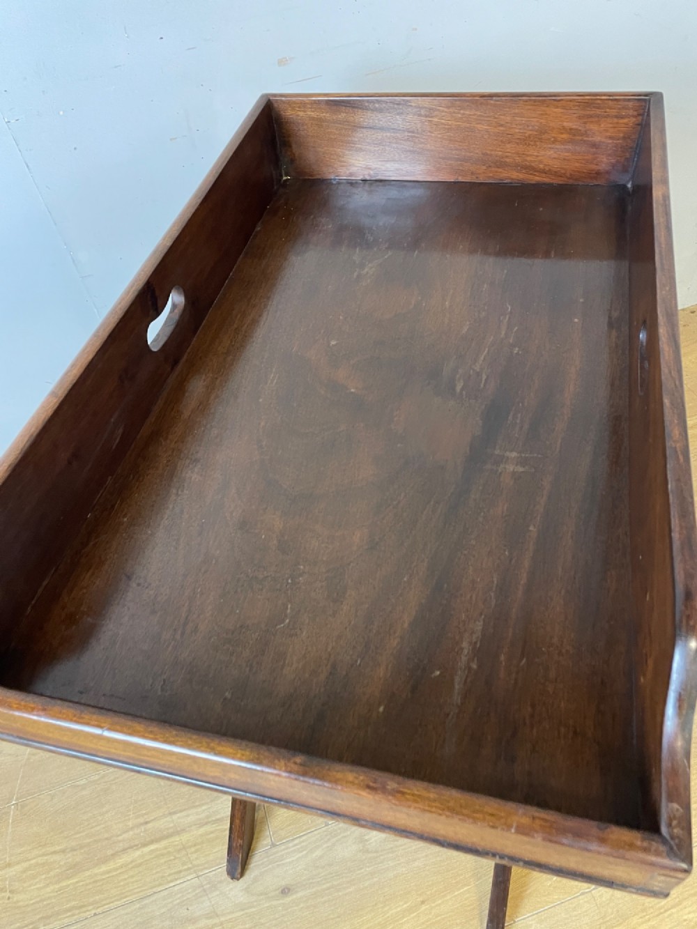 C19TH solid mahogany butlers tray on original stand View V