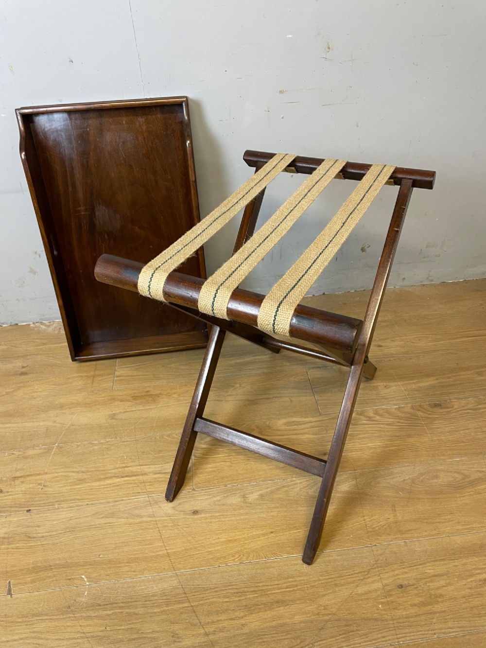 C19TH solid mahogany butlers tray on original stand View VI