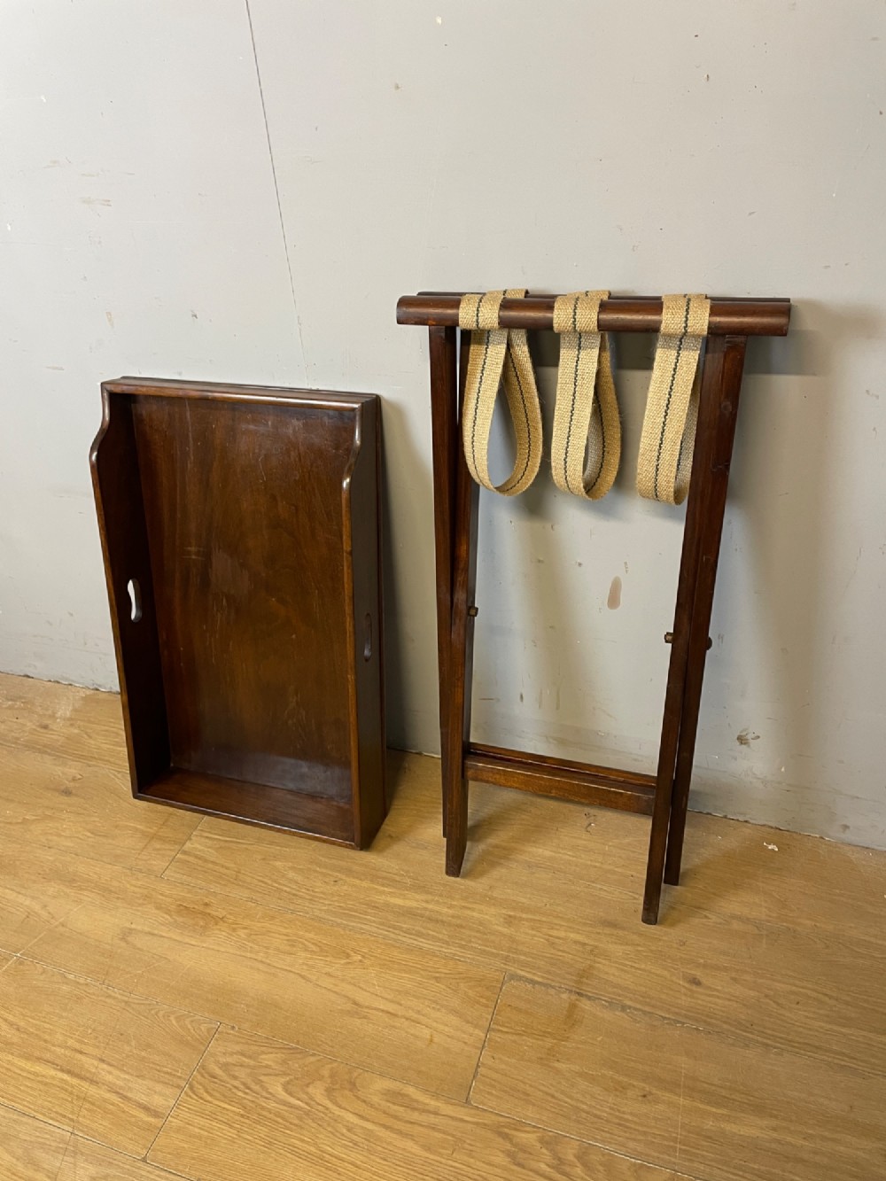 C19TH solid mahogany butlers tray on original stand View VII