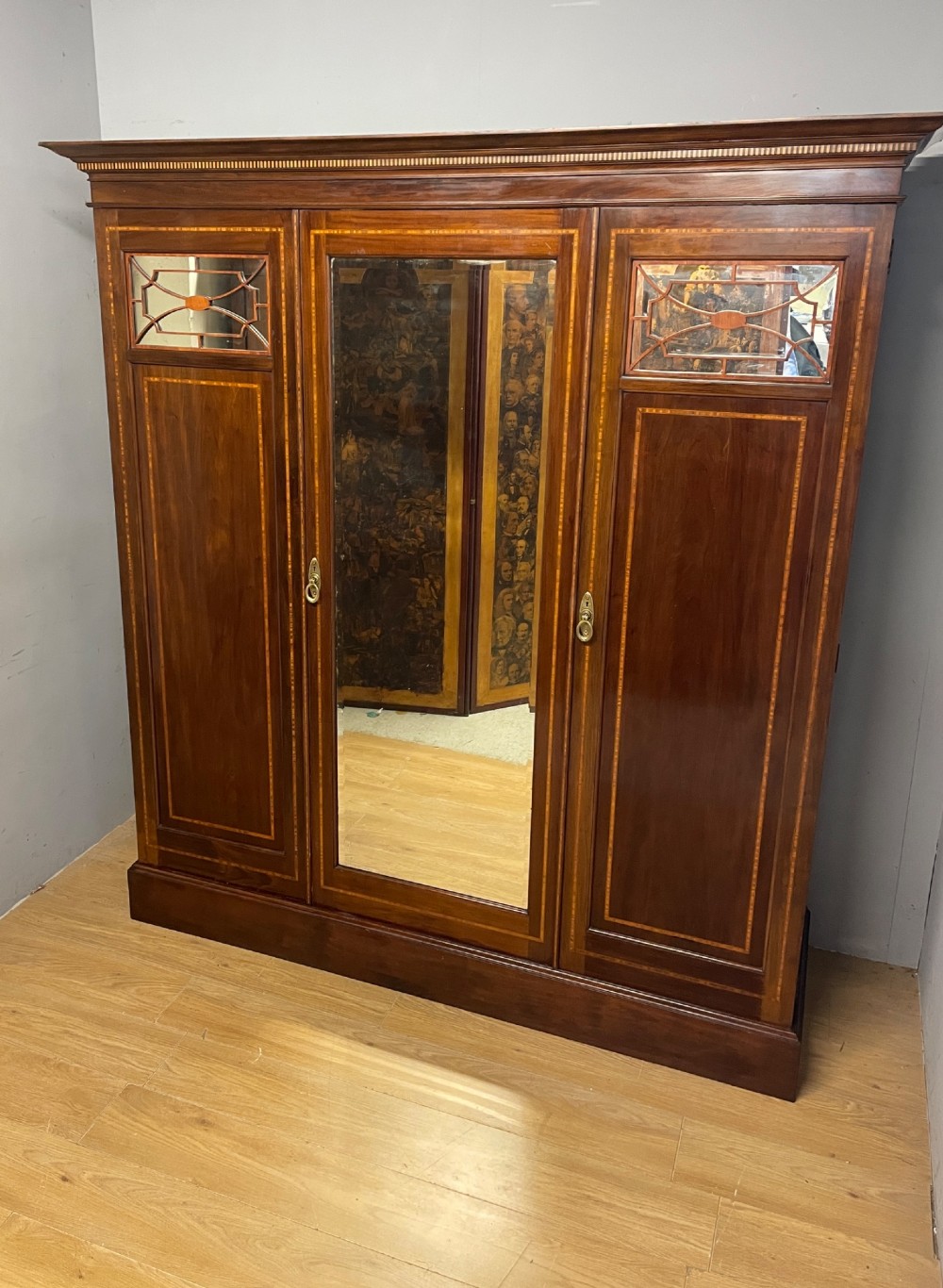 Late C19TH inlaid mahogany wardrobe by Maple and Co London