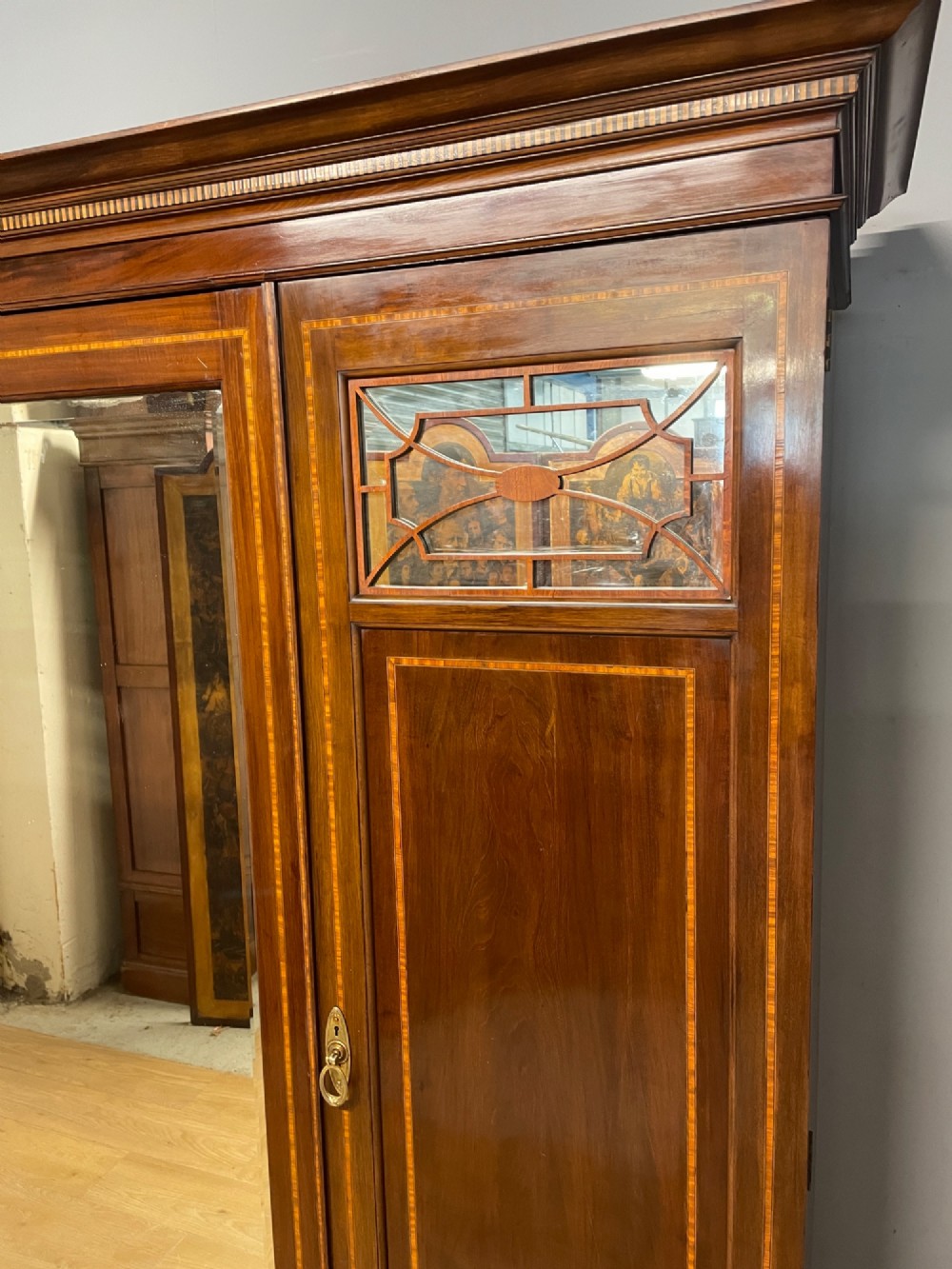 Late C19TH inlaid mahogany wardrobe by Maple and Co London View II