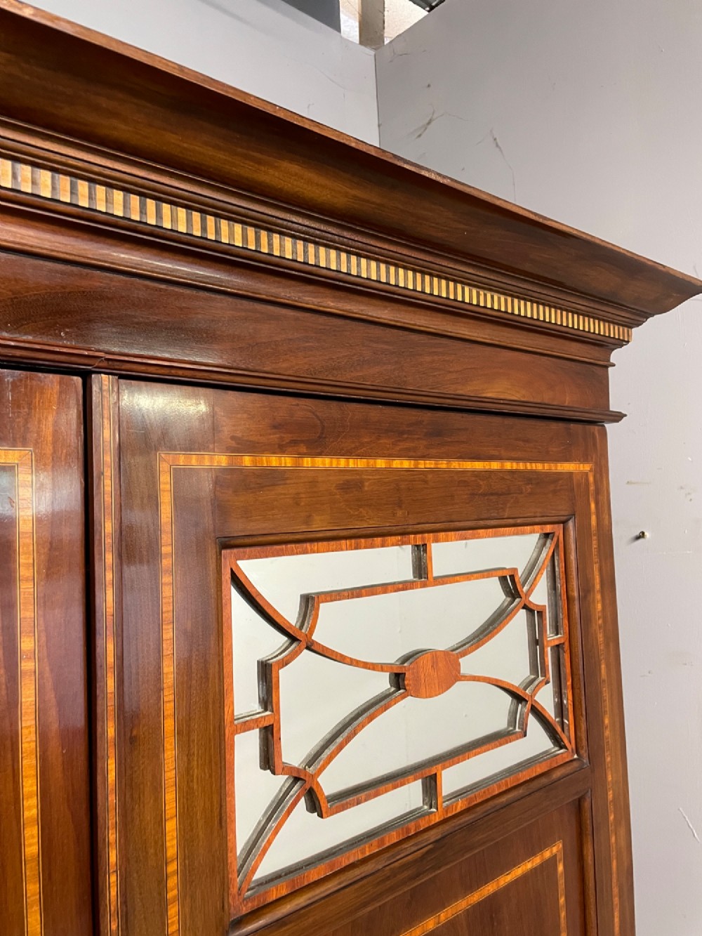 Late C19TH inlaid mahogany wardrobe by Maple and Co London View IX