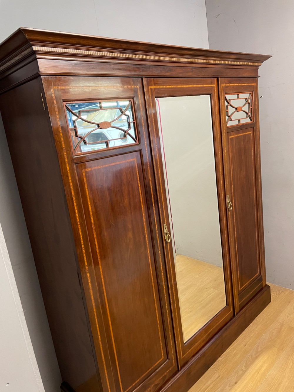 Late C19TH inlaid mahogany wardrobe by Maple and Co London View X