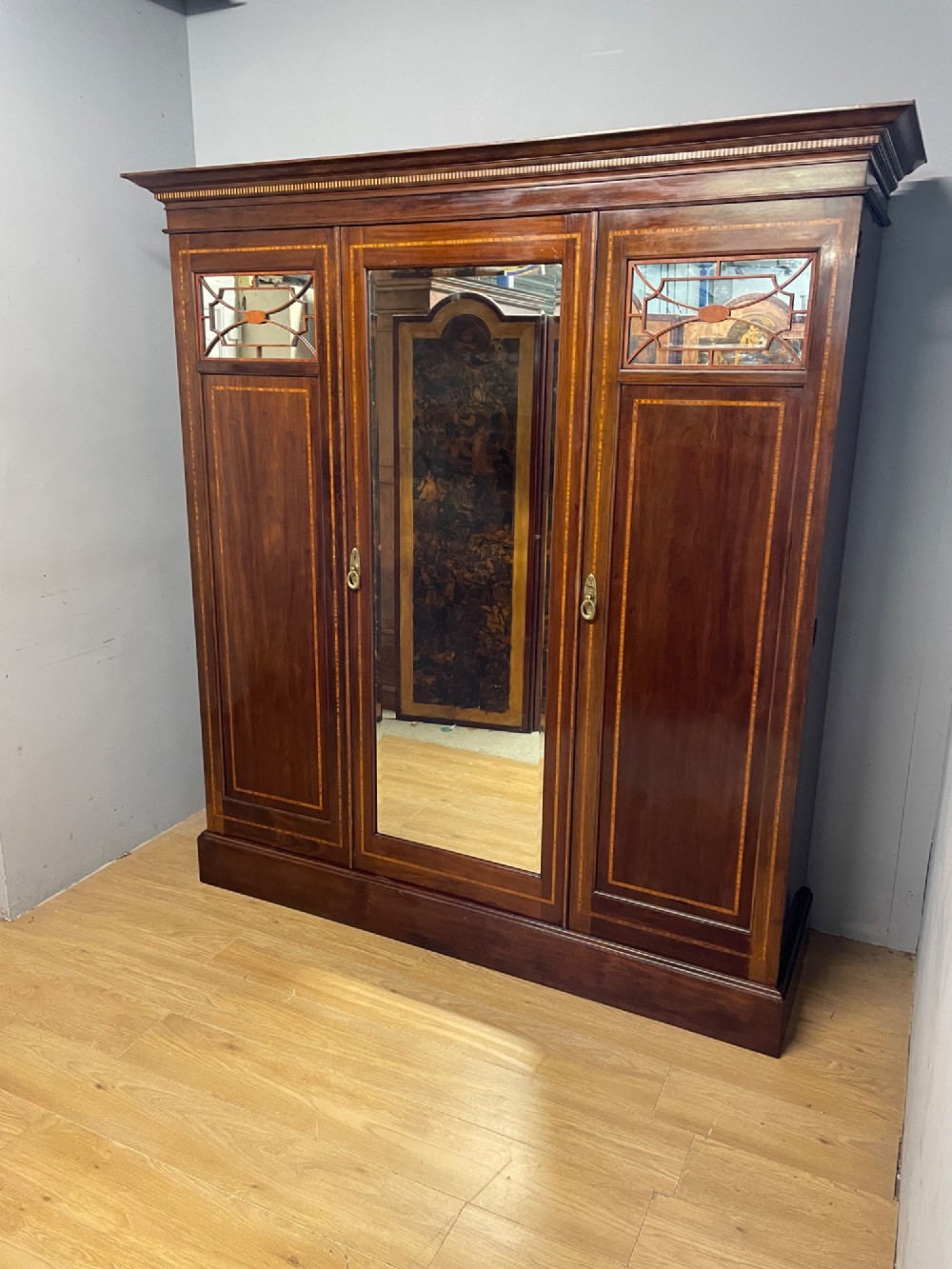 Late C19TH inlaid mahogany wardrobe by Maple and Co London View XIV
