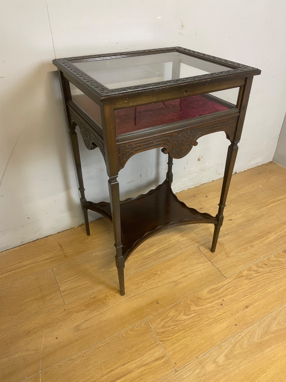 C19TH mahogany blind fretwork bijouterie