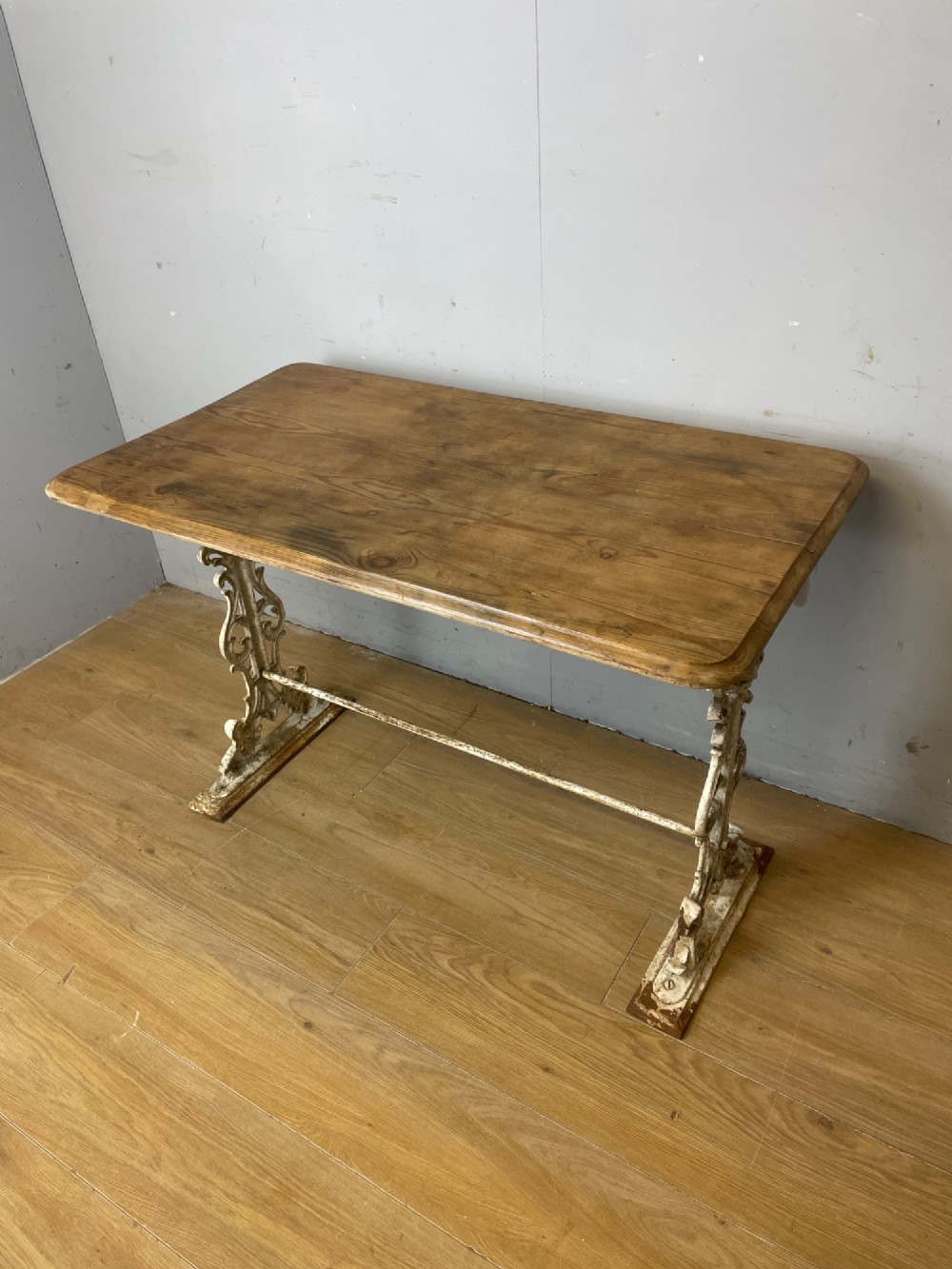 Victorian cast iron conservatory table with original pine top