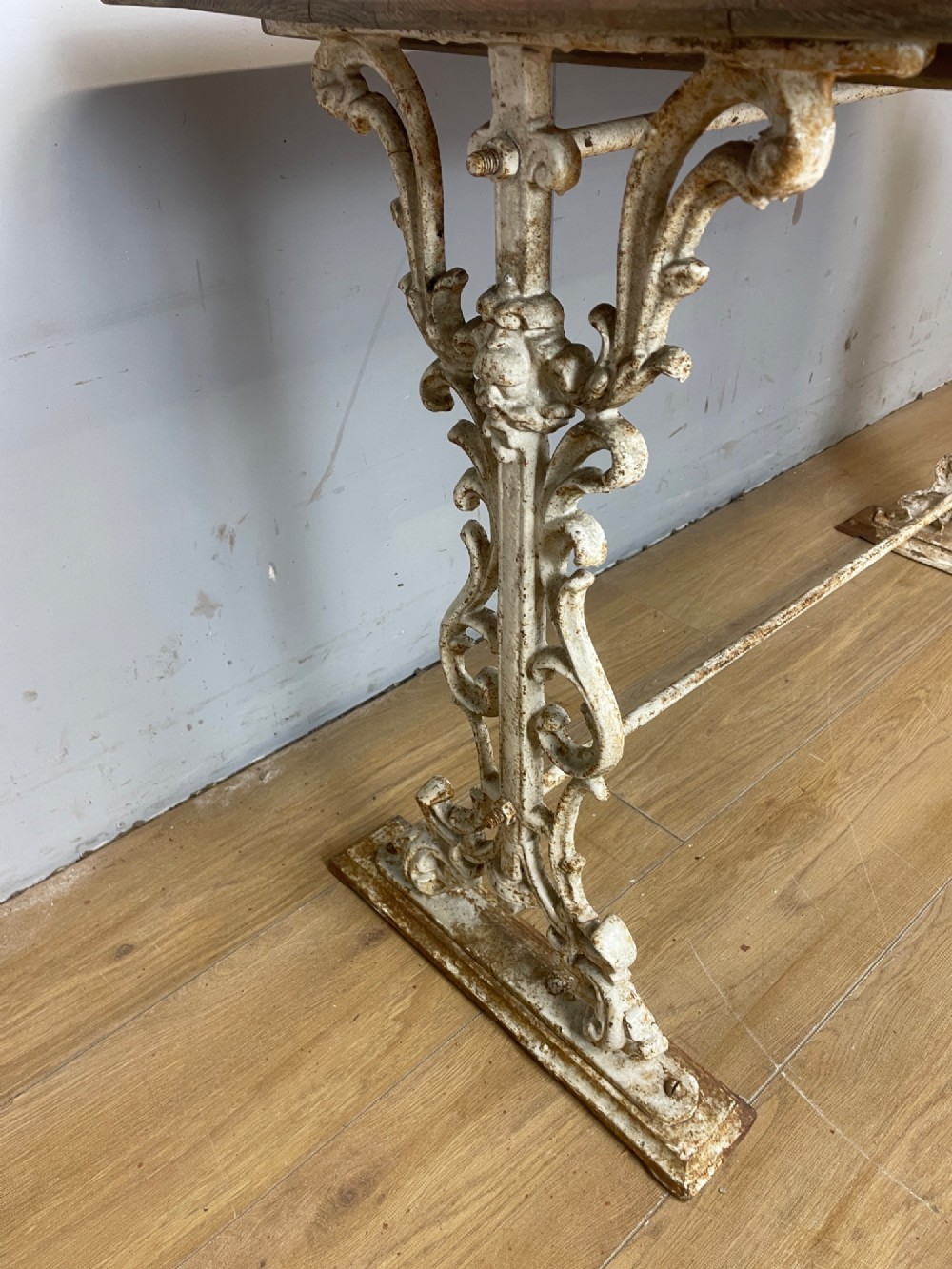 Victorian cast iron conservatory table with original pine top View VI