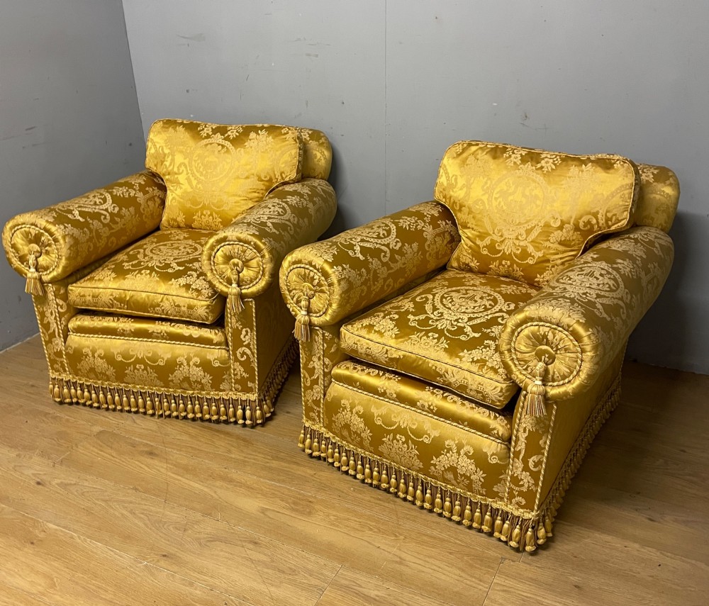 Pair of Edwardian country house armchairs View II