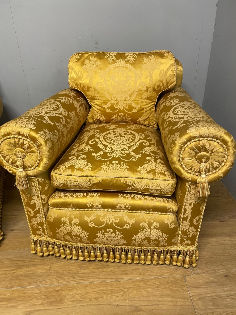 Pair of Edwardian country house armchairs View III