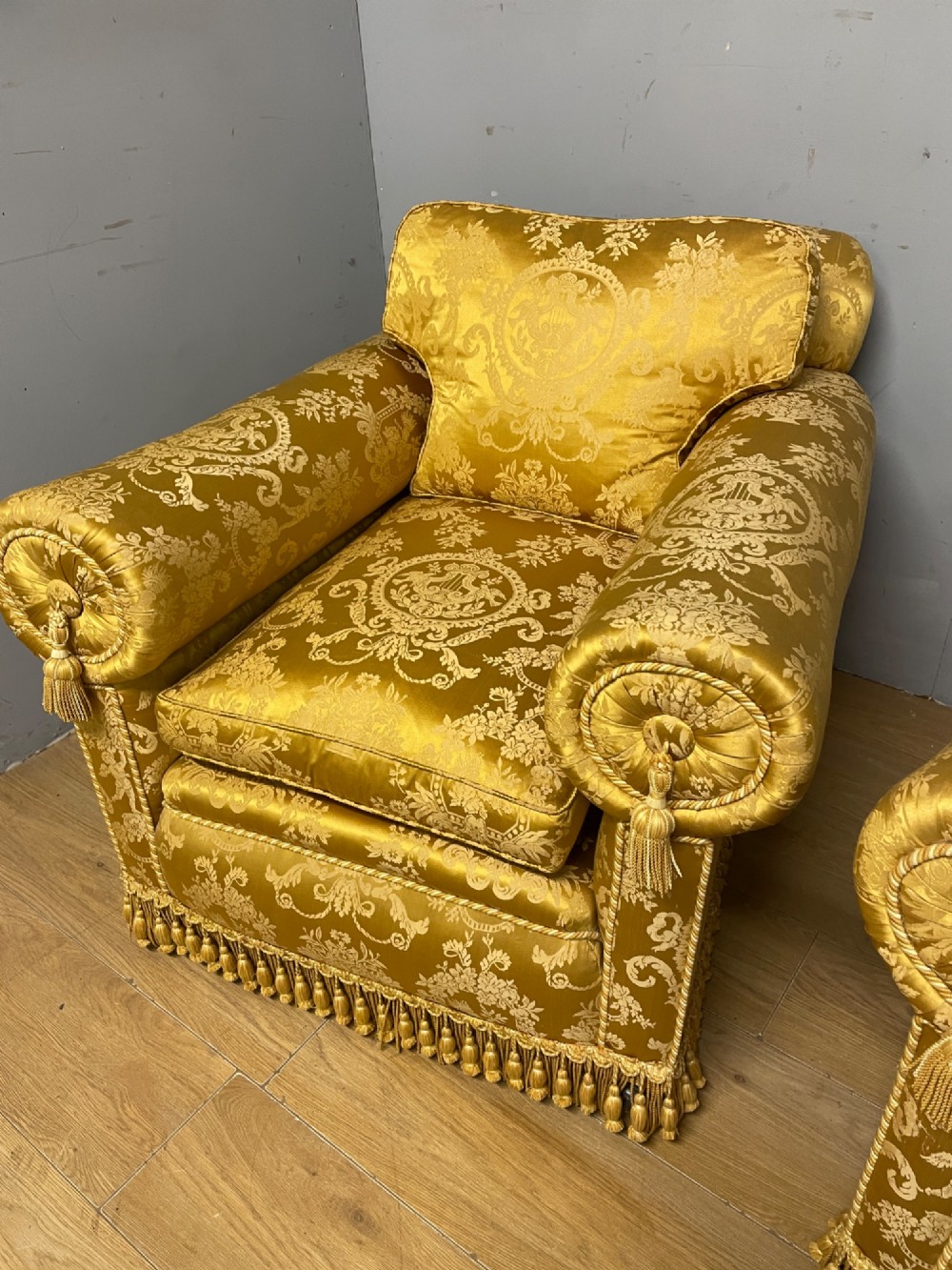 Pair of Edwardian country house armchairs View IV