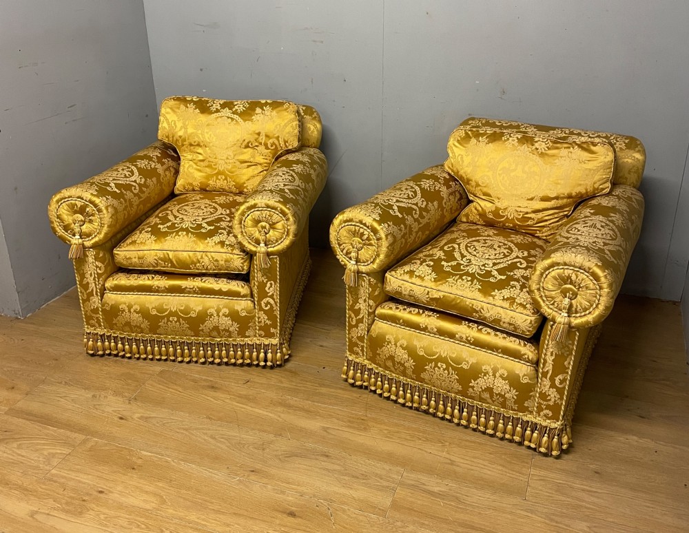 Pair of Edwardian country house armchairs View X