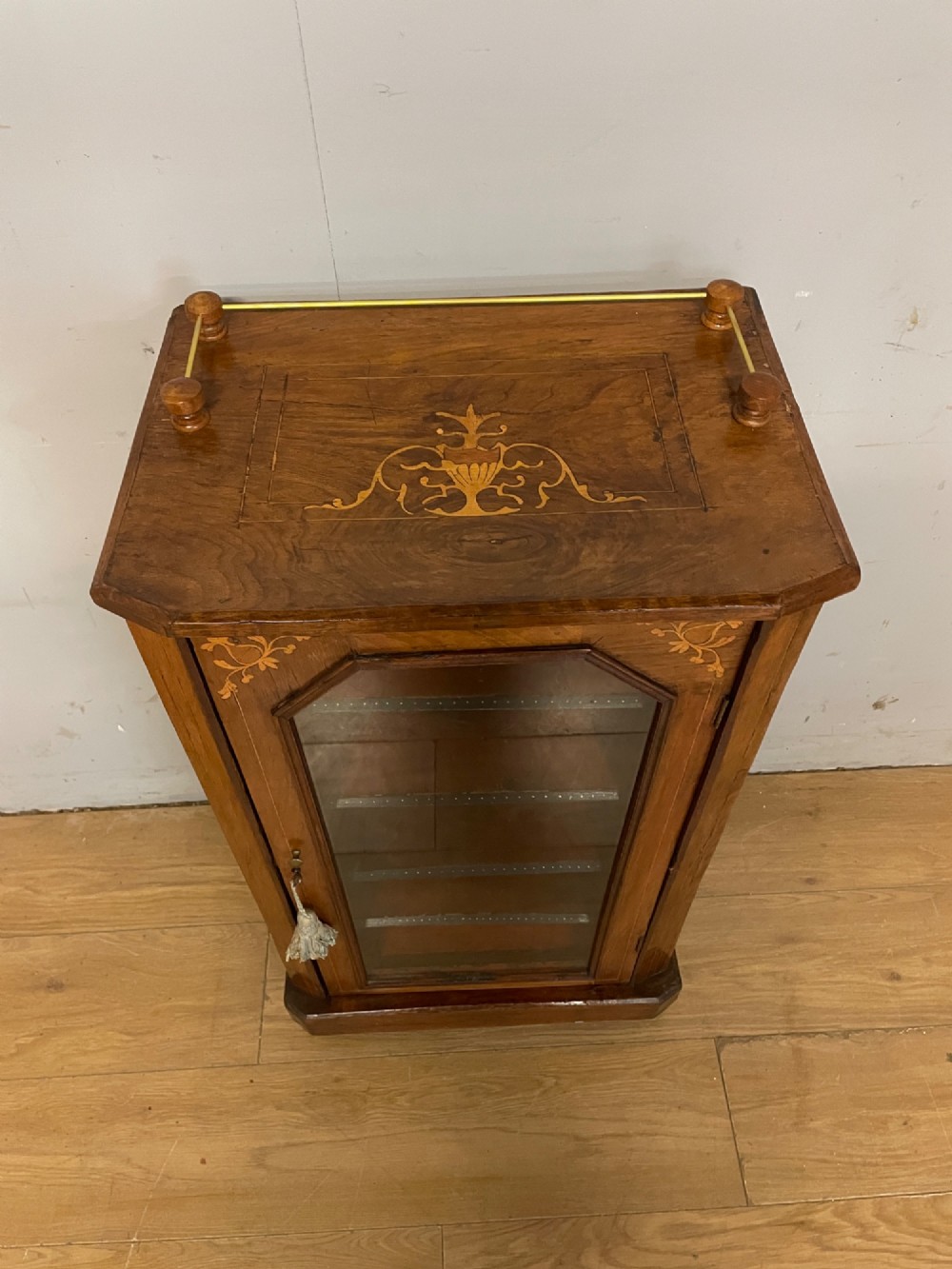 C19TH inlaid walnut music cabinet View II