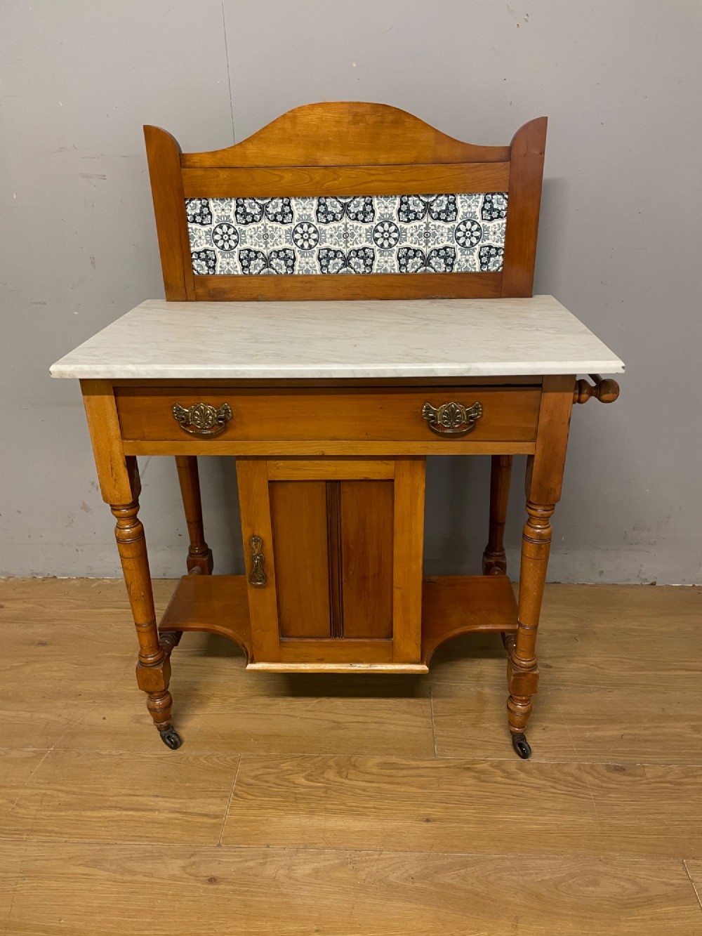 C19TH satinwood washstand with Carrara marble top View II