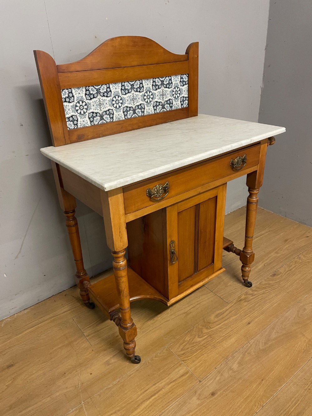 C19TH satinwood washstand with Carrara marble top View III