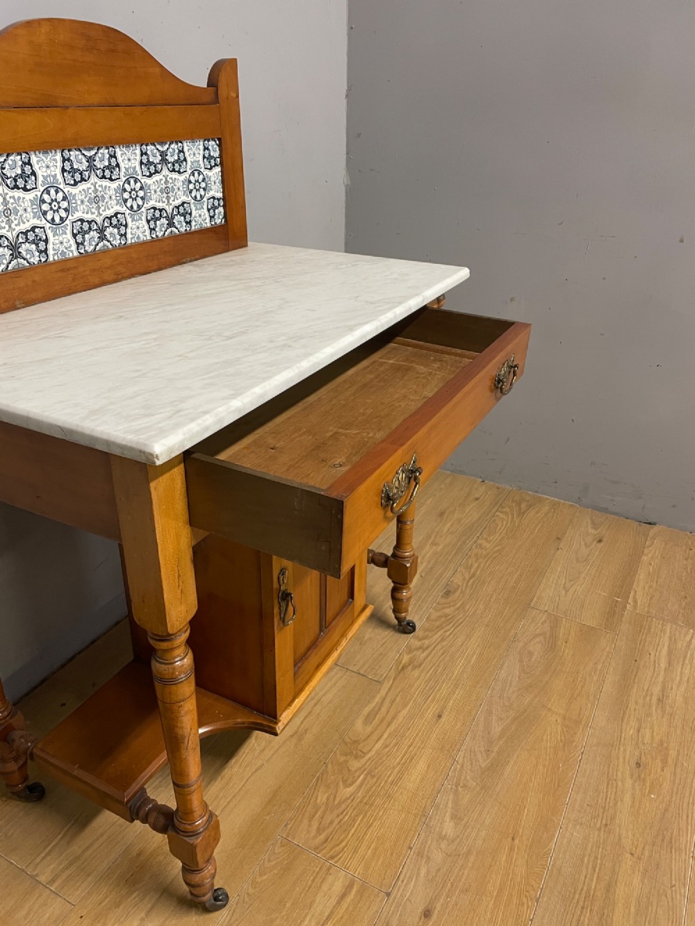C19TH satinwood washstand with Carrara marble top View IV