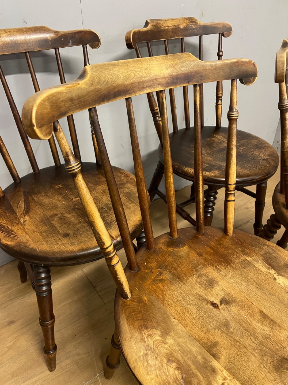 Four ibex penny seat kitchen chairs circa 1900 View III
