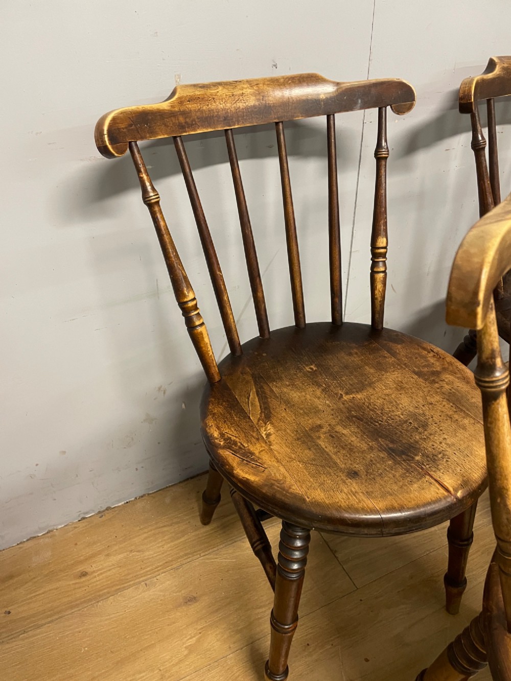 Four ibex penny seat kitchen chairs circa 1900 View IV