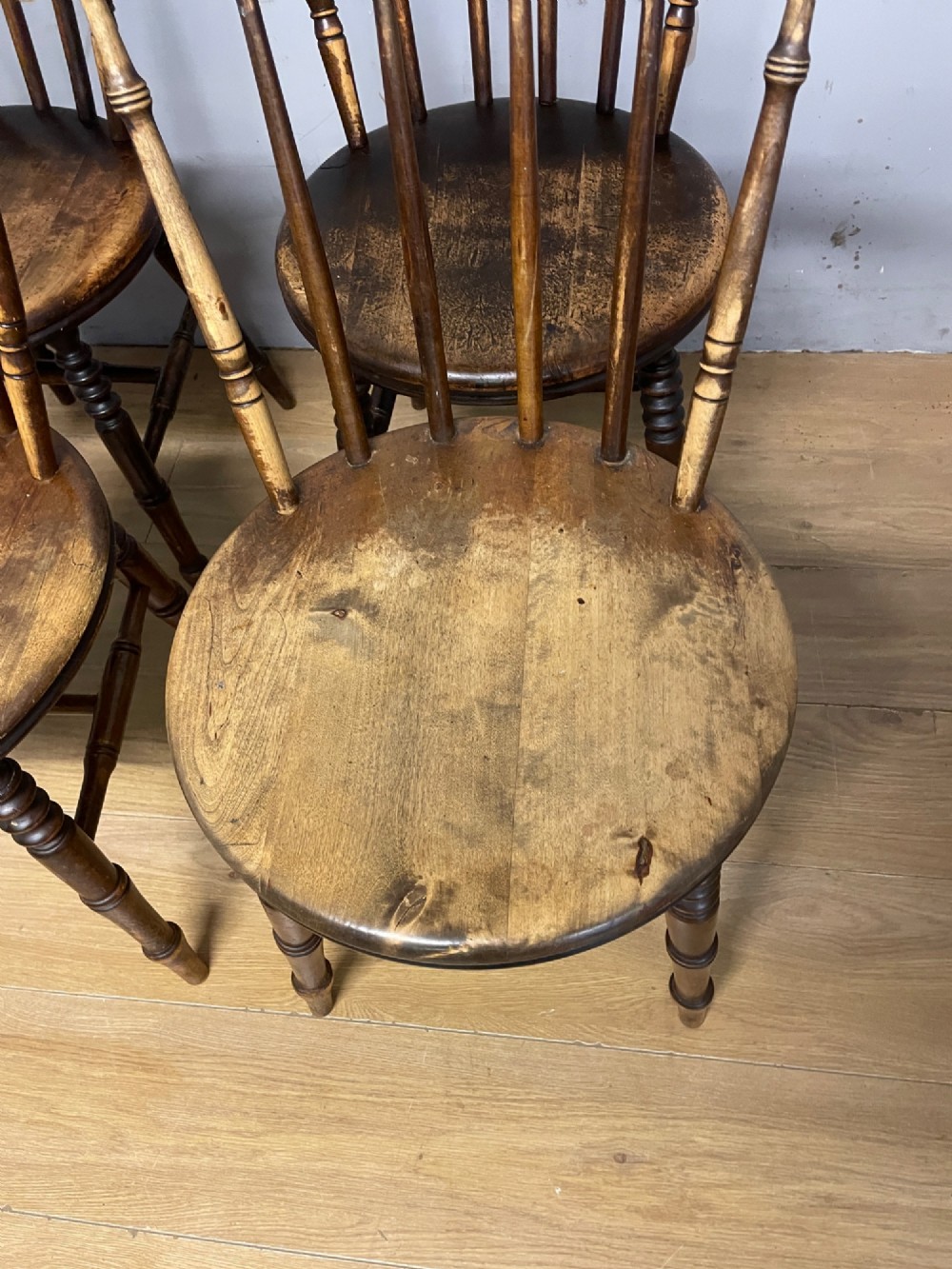 Four ibex penny seat kitchen chairs circa 1900 View VI