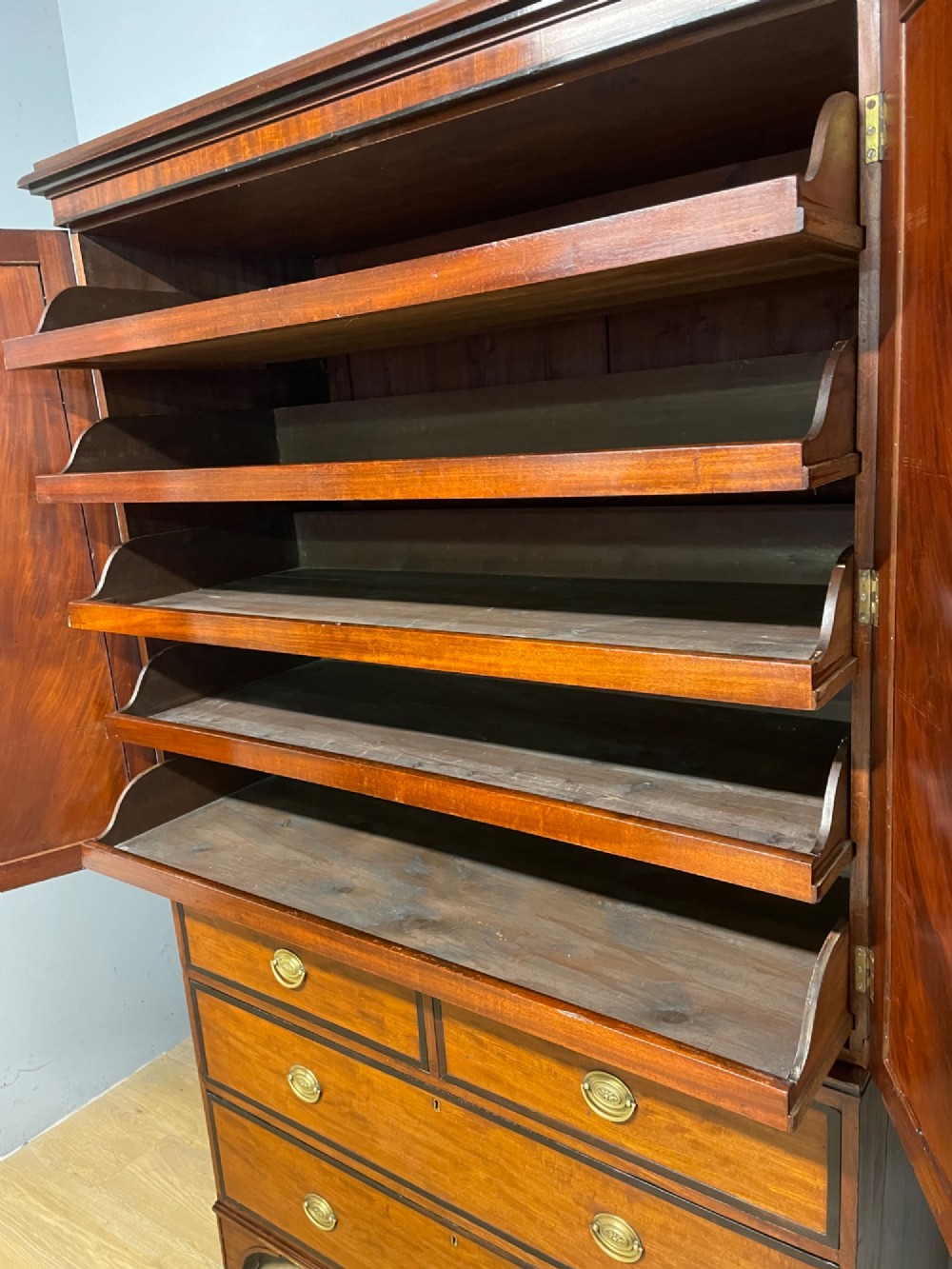 Georgian flame mahogany country house linen press View V