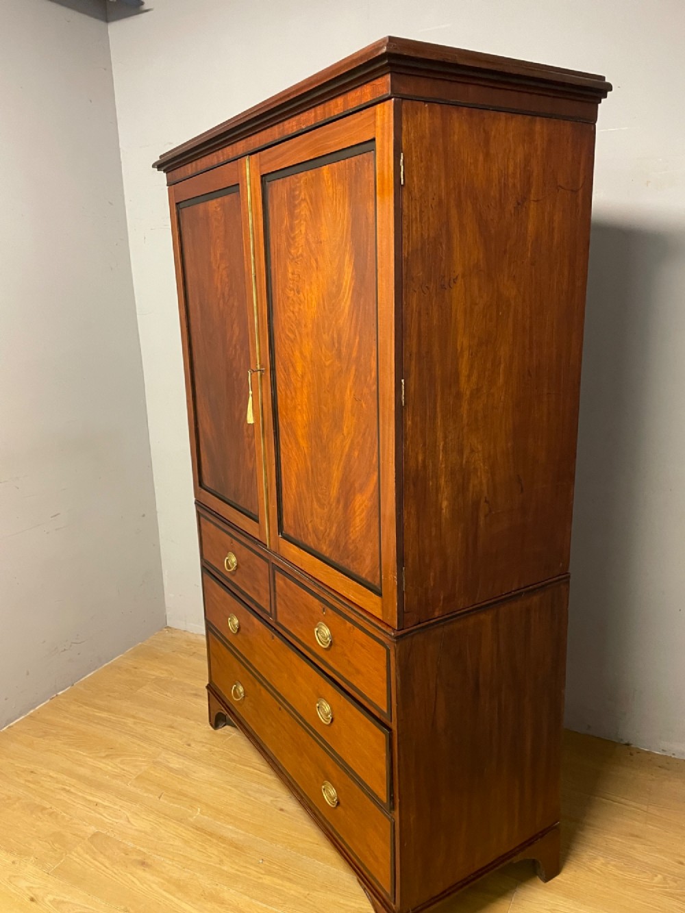 Georgian flame mahogany country house linen press View VII